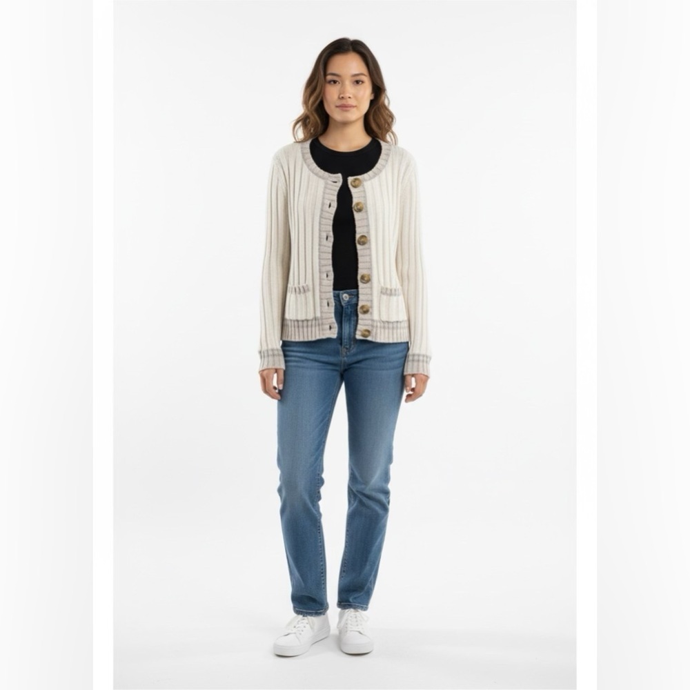 Free People Walk in the Park Ribbed Front Button Cardigan in Oat Sz M